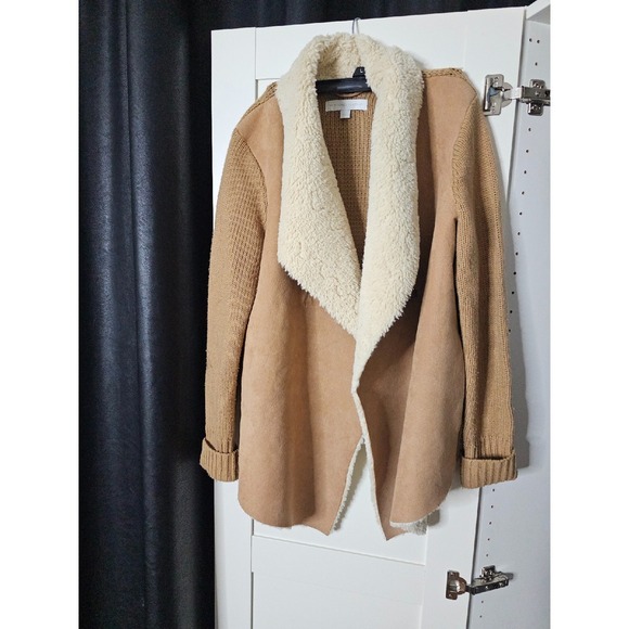 New York & CO Faux Suede Sherpa Lined Sleeveless Cardigan Tan Jacket Size M‎ - Picture 1 of 8